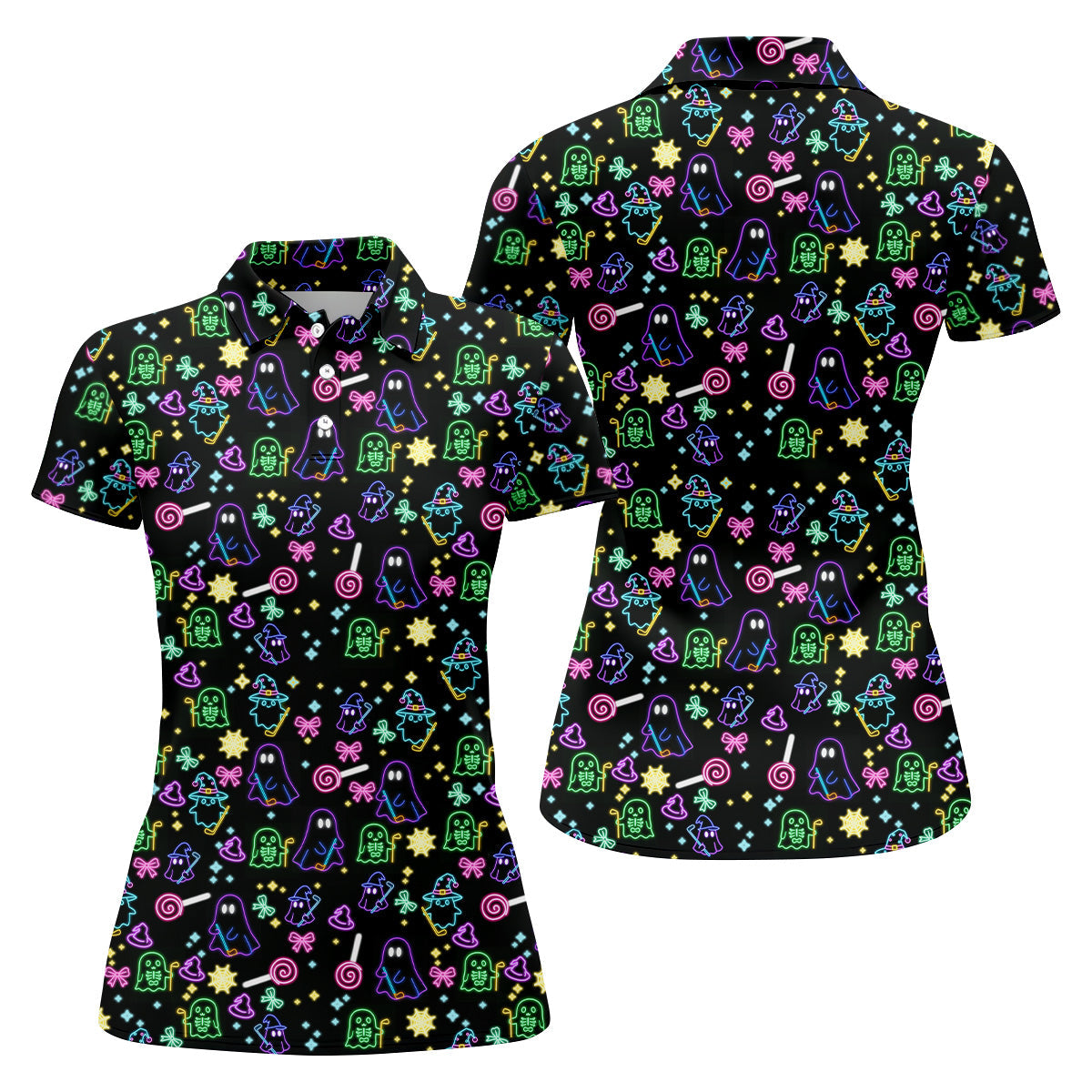 Funny Ghost Golfing Women's Polo ShirtNeon Golf Shirt, Fun Womens Golf Shirts, Funny Halloween Shirt
