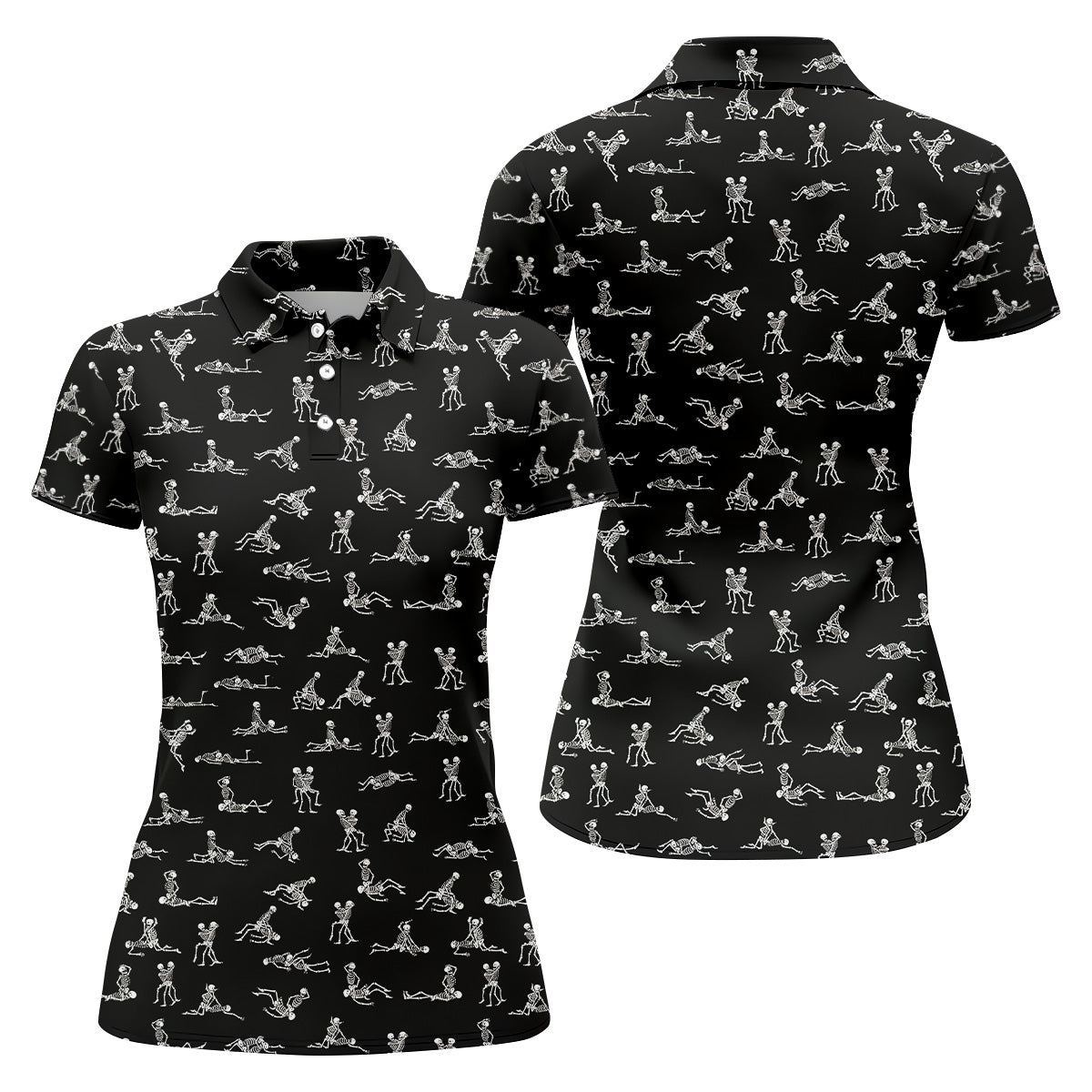Funny Skeleton Couple Golf Shirt, Halloween Gift Idea, Womens Golf Tops, Ladies Golf Shirts