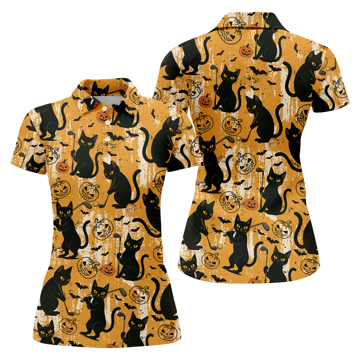 Funny Black Cat Golf Polo ShirtHalloween Golf Shirt, Womens Golf Polo, Halloween Polo Shirt
