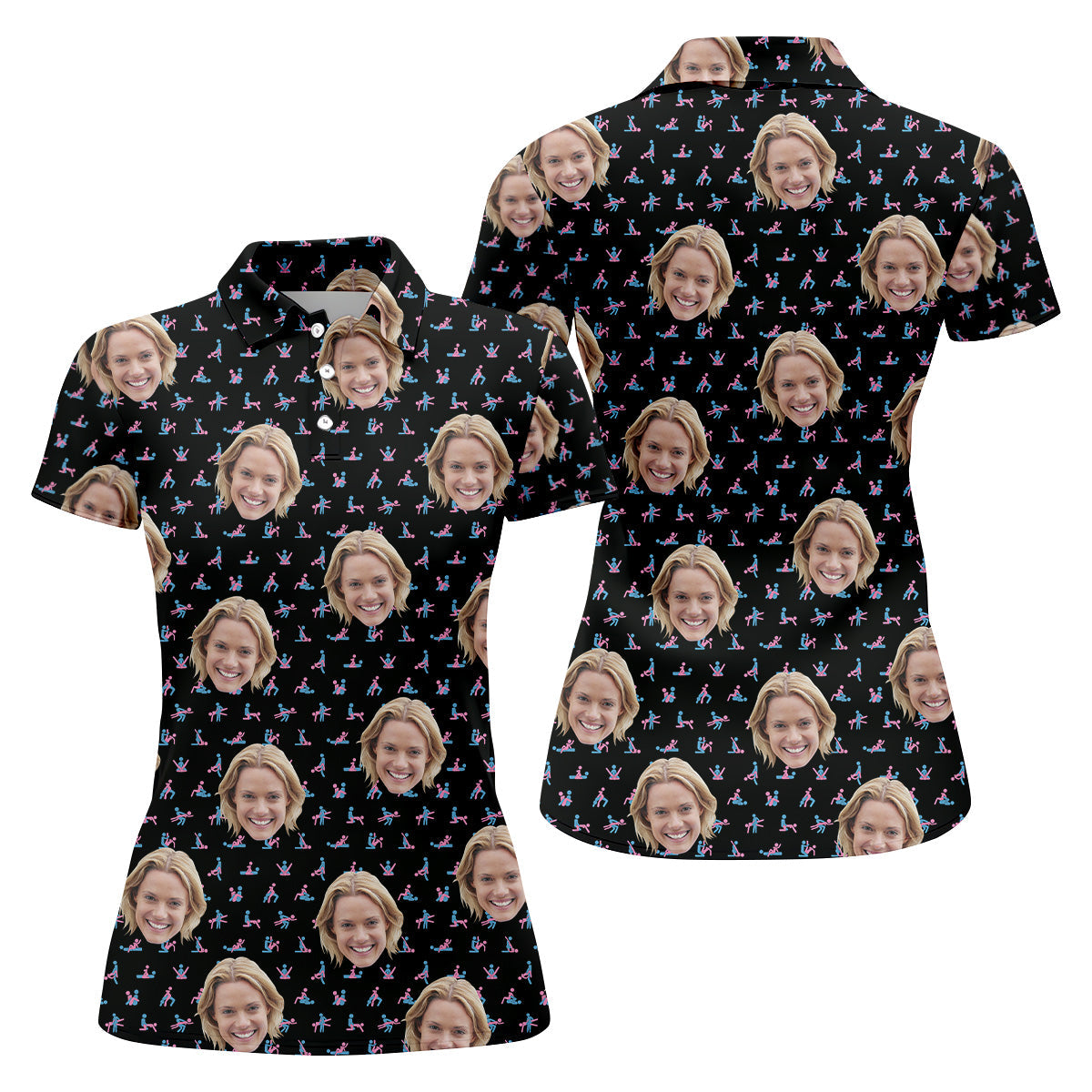 Funny Stick Figure Golf Polo ShirtFunny Position Golf Shirt, Custom Face Golf Shirt, Fun Womens Golf Shirts