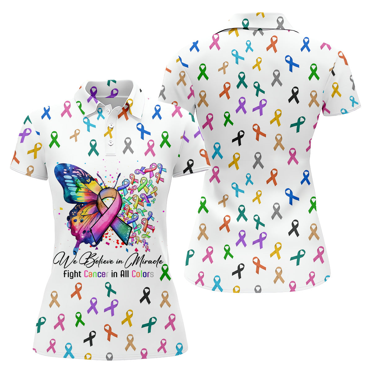 Fight Cancer In All Color Women Golf Shirt, Cancer Awareness Shirt, Cancer Fighter Shirt, Golf Gift For Women