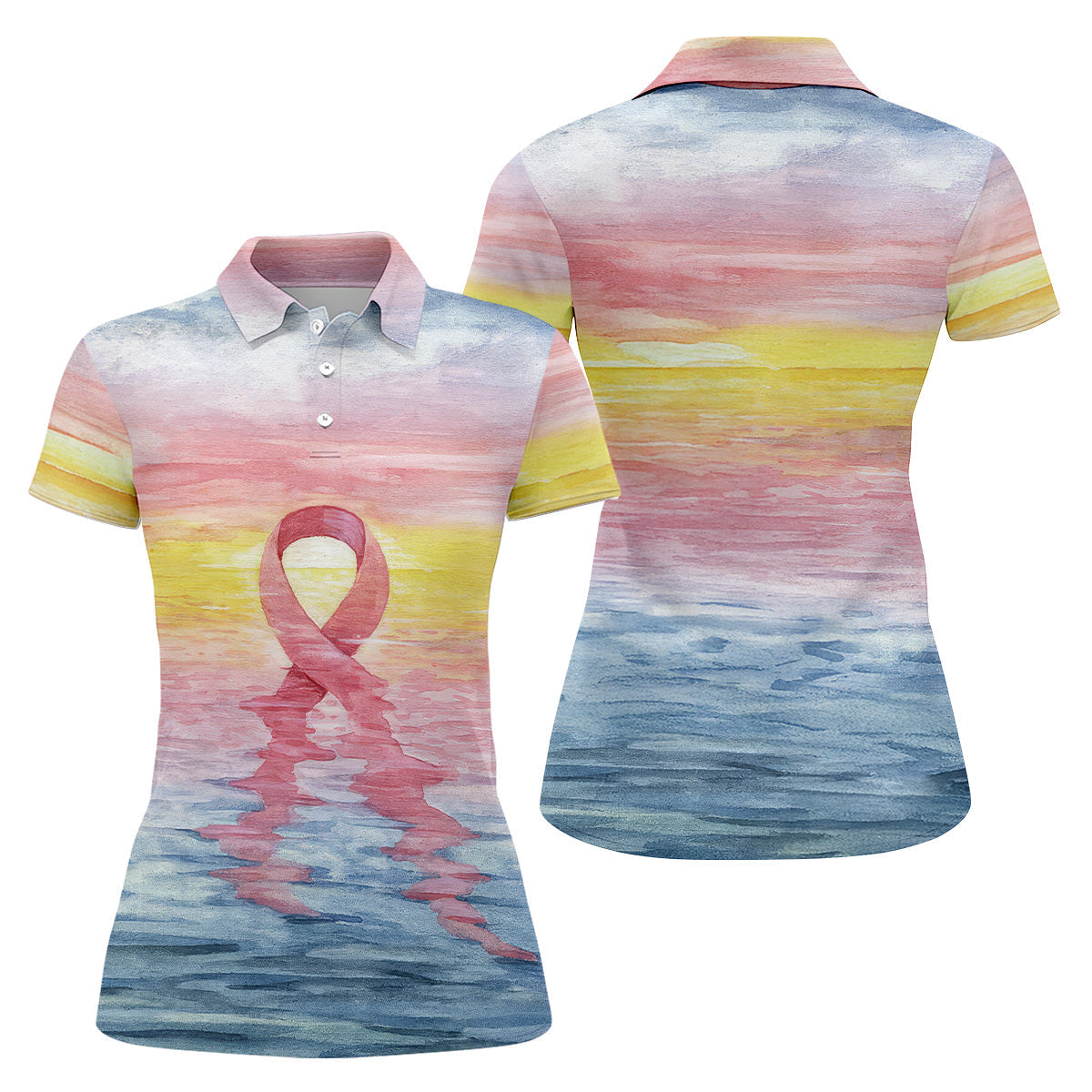 Pink Ribbon Breast Cancer Women Golf Shirt, Breast Cancer Awareness Shirt, Ladies Golf Shirt, Women Golf Gift