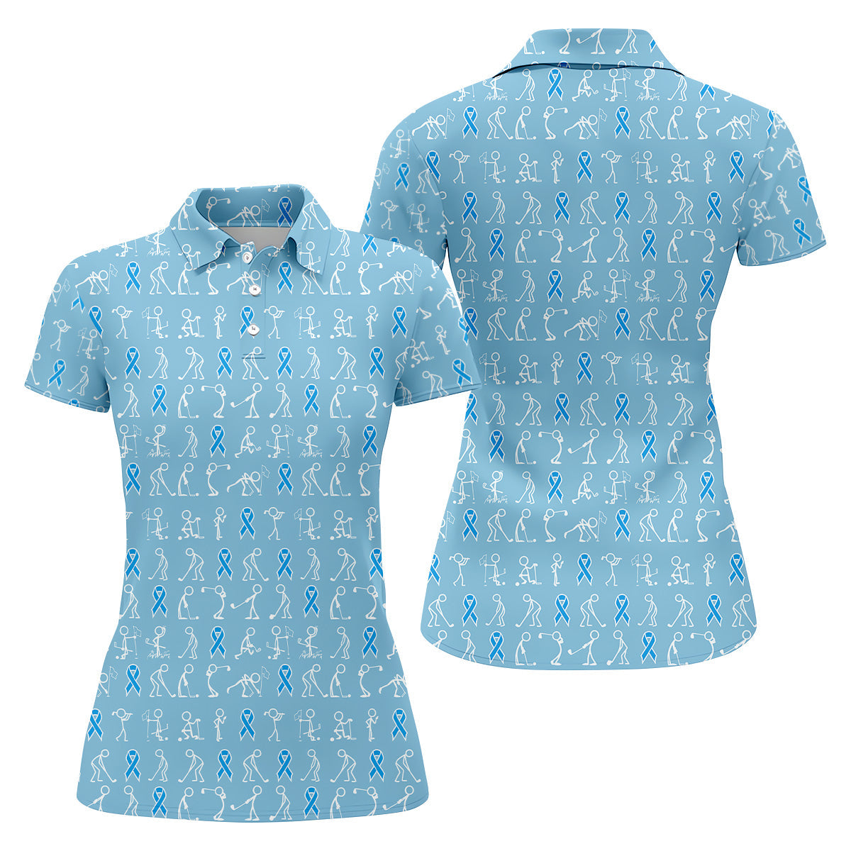 Funny Stick Figure Women Golf Shirt, Prostate Cancer Awareness Shirt, Blue Golf Shirt, Ladies Golf Shirt