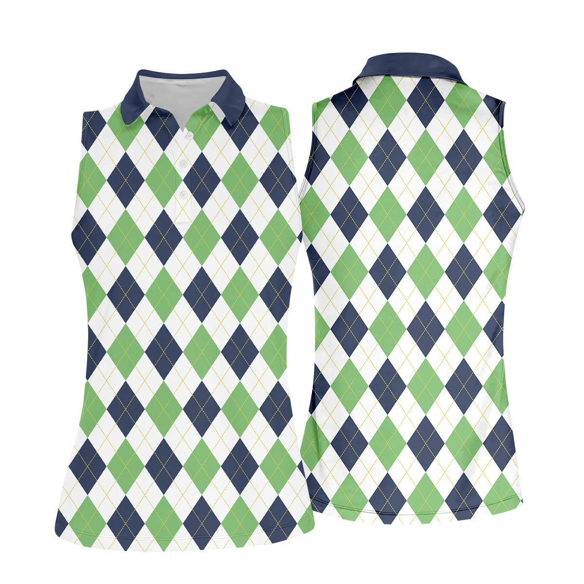 Green And Black Argyle Sleeveless Womens Golf Shirts, Ladies Pink Golf Shirt, Womens Golf Polo Shirt Womens Golf Tops