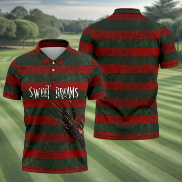 Sweet Dreams Horror Striped Golf Polo Shirt, Mens Golf Shirts, Golf Apparel For Men