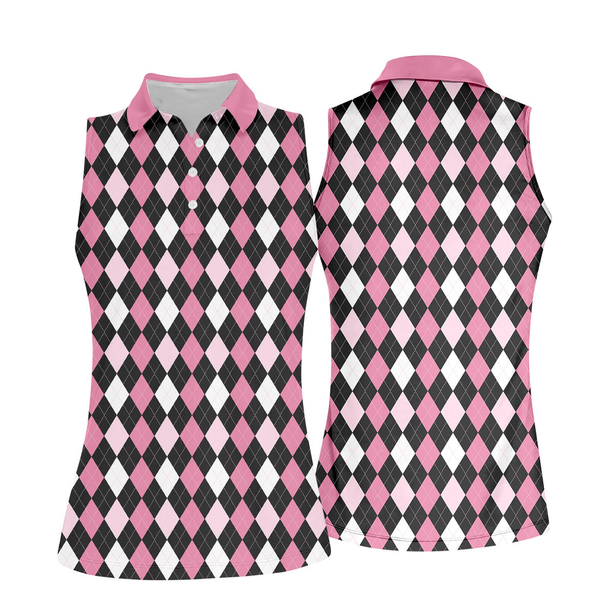 Black Pink Argyle Womens Golf Shirts, Ladies Pink Golf Shirt, Womens Golf Polo Shirt Golf Gift For Womens