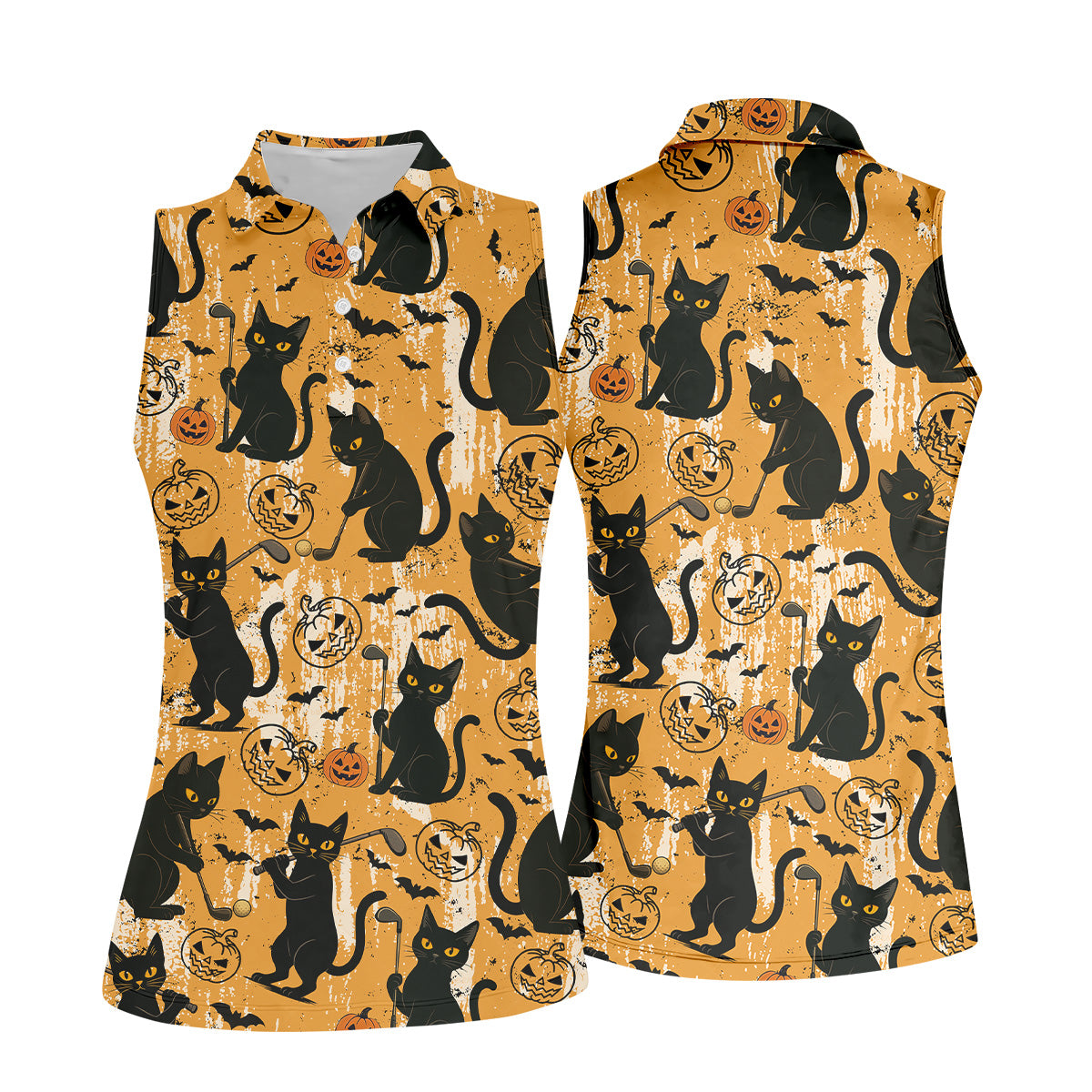 Funny Black Cat Golf Polo ShirtHalloween Golf Shirt, Womens Golf Polo, Halloween Polo Shirt