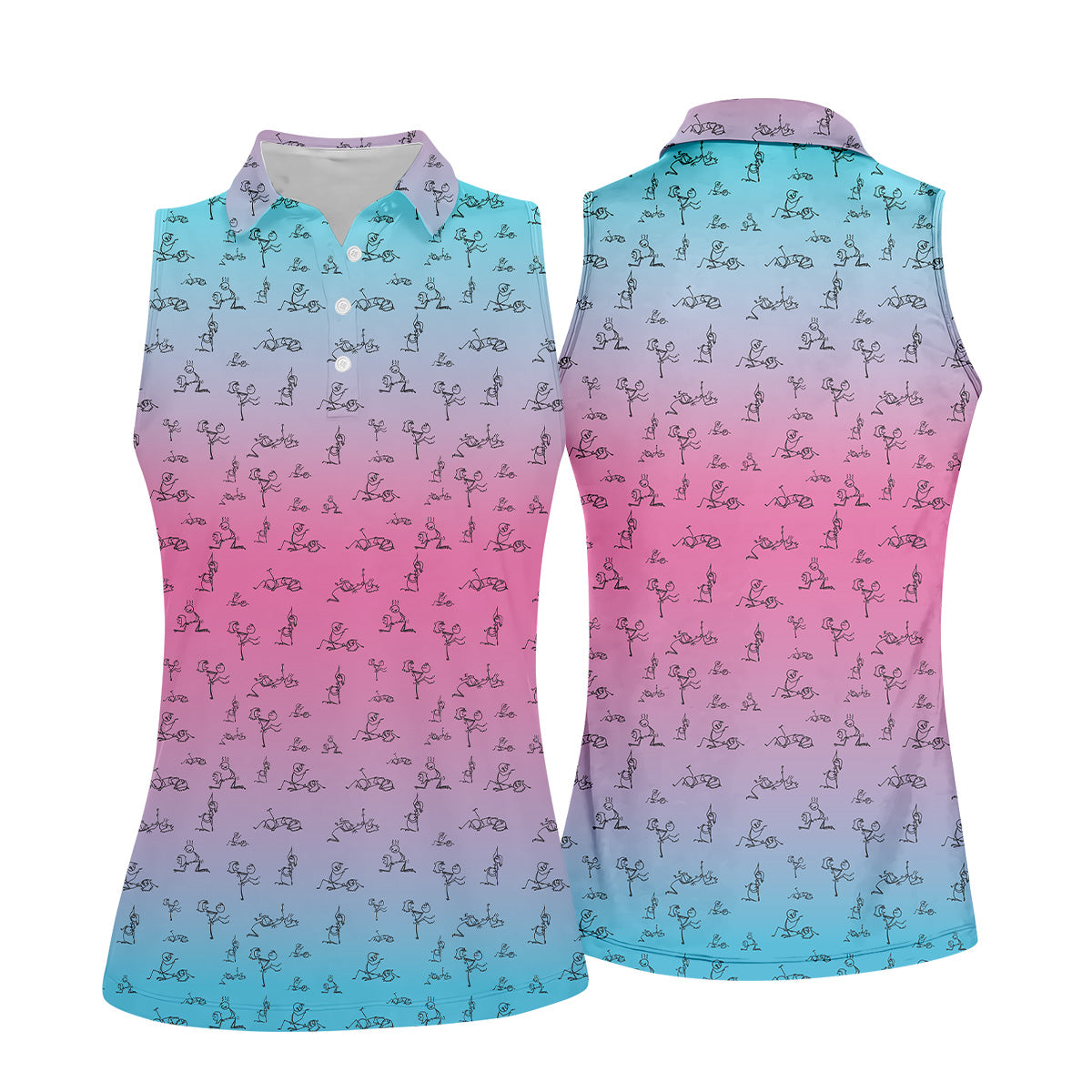 Stick Figure Couple Pink Blue Fun Womens Golf Shirts, Ladies Sleeveless Tops, Ladies Golf Polos