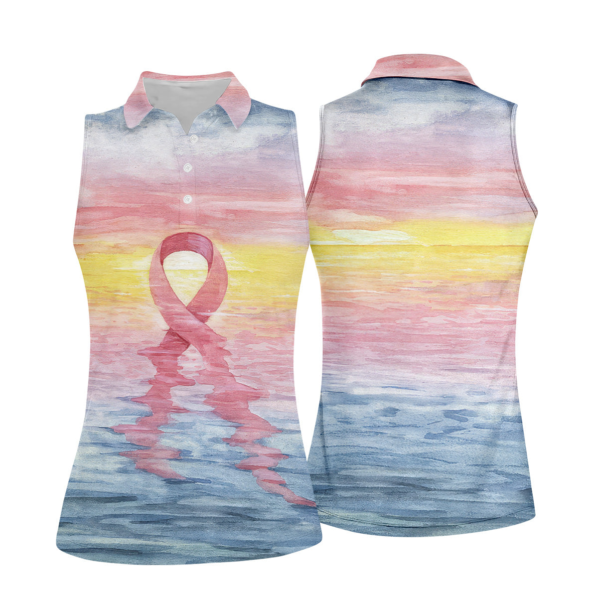 Pink Ribbon Breast Cancer Women Golf Shirt, Breast Cancer Awareness Shirt, Ladies Golf Shirt, Women Golf Gift
