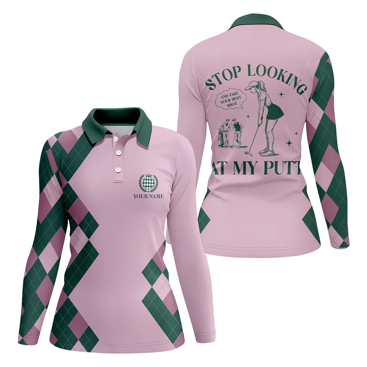 Stop Looking At My Putt Custom Sleeveless Womens Golf Polo Shirt Funny Golf Shirts For Ladies