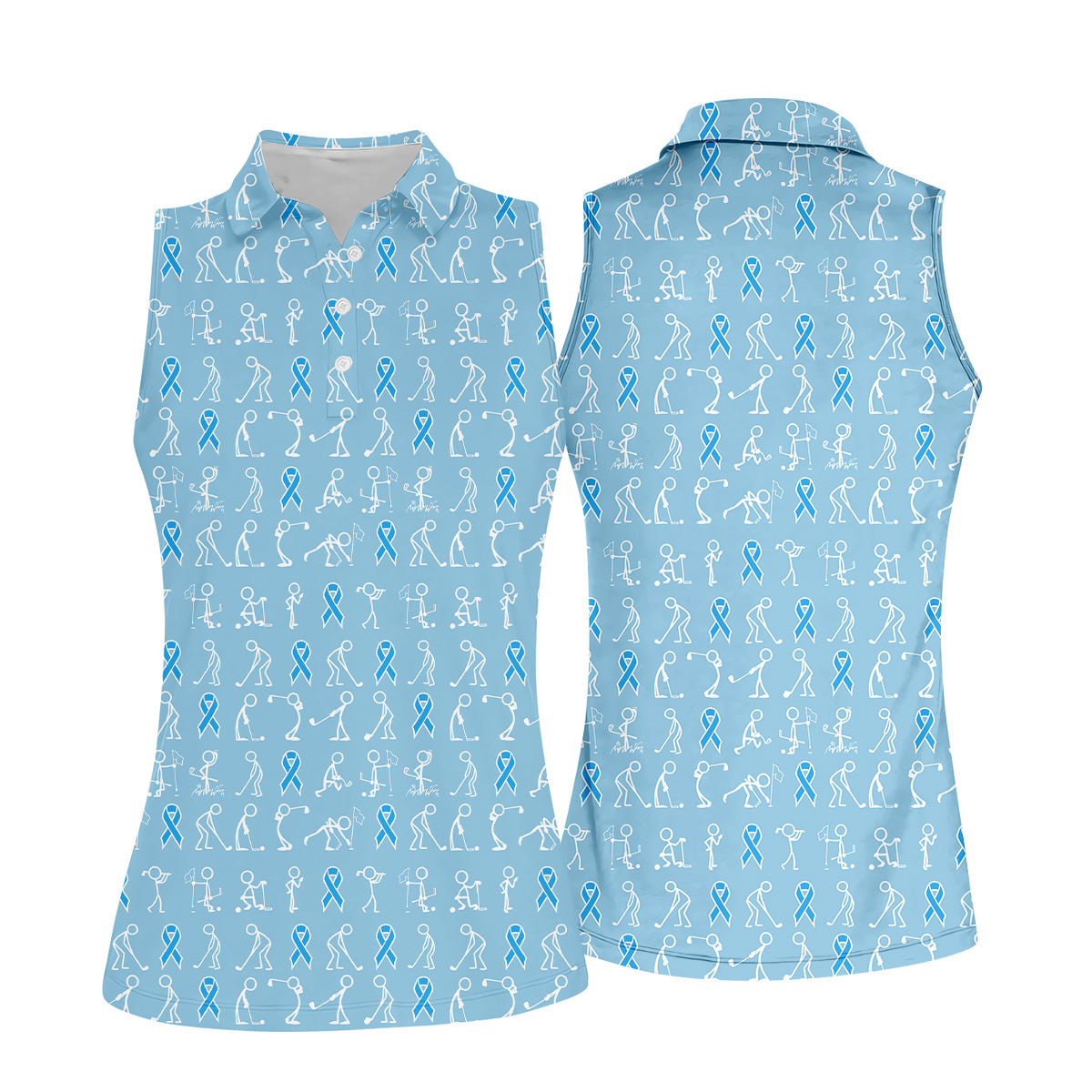 Funny Stick Figure Women Golf Shirt, Prostate Cancer Awareness Shirt, Blue Golf Shirt, Ladies Golf Shirt