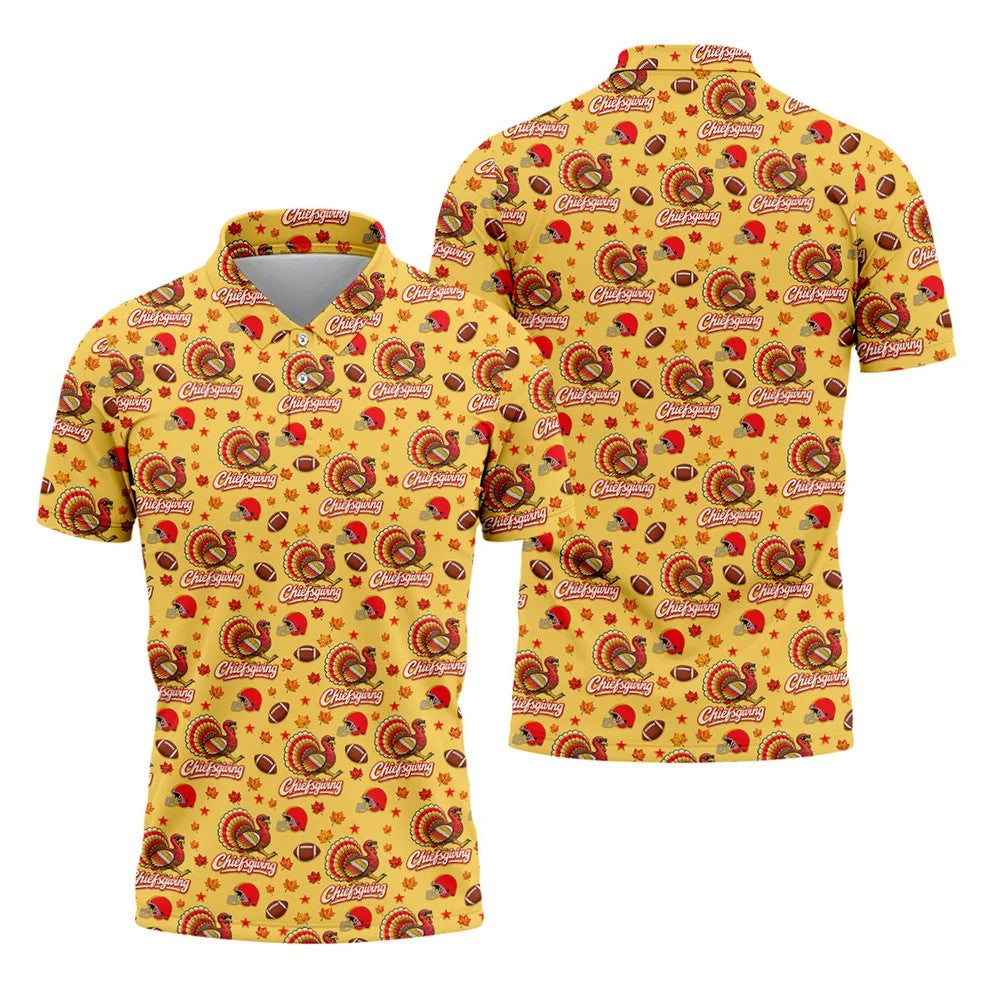 Chiefsgiving Thanksgiving Golf Shirt, Golf Shirts For Men, Mens Holiday Golf Shirts