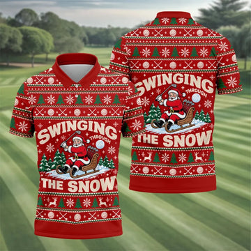 Swinging In The Snow Christmas Golf Shirt, Mens Golf Polo, Funny Mens Golf Shirts