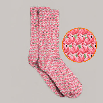 Crazy Flamingo Golf Socks, Pink Tropical Pattern Golf Crew Sock, Funny Golf Gift For Golfer