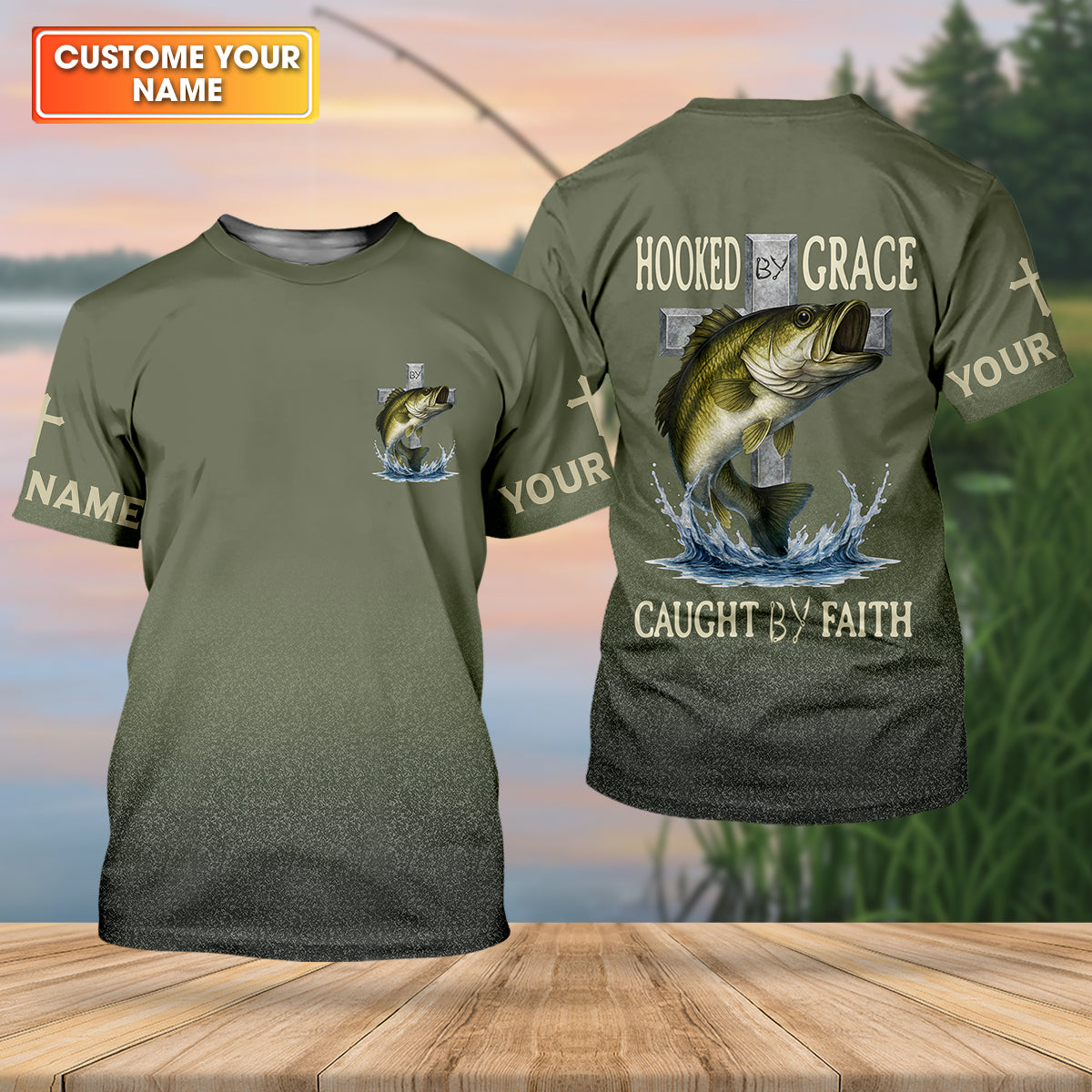 Hooked By Grace Caught By Faith Cross Christian Fishing UPF Shirts, Fishing Shirts For Men