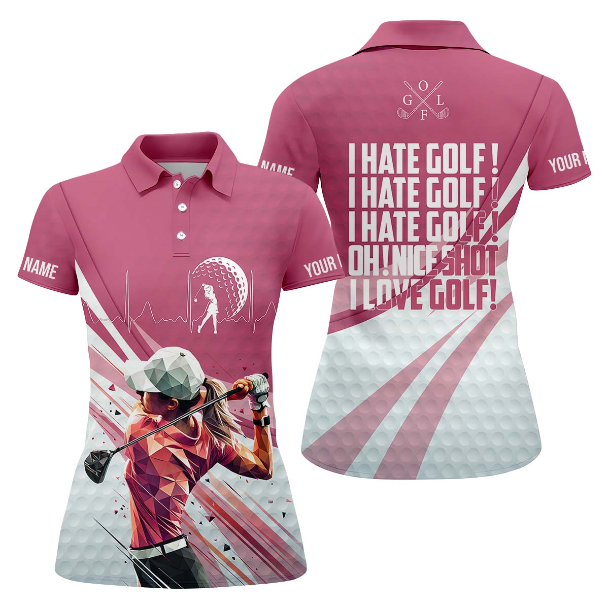 I Hate Golf Nice Shot I Love Golf Custom Womens Golf Polo ShirtGolfing Apparel, Womens Golf Gifts