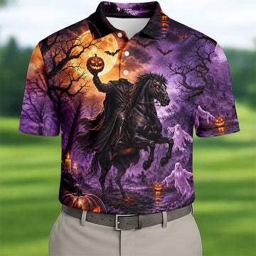 Halloween Headless Rider Horror Character Polo Shirt, Polo Shirts For Men, Mens Golf Polo
