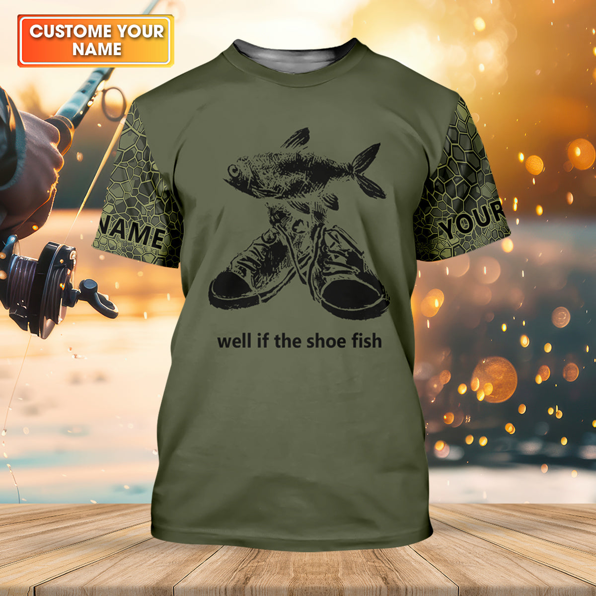 Well If The Shoe Fish Green Camo Fishing UPF Shirts, Funny Fishing Shirt, Fishing Gift for Men