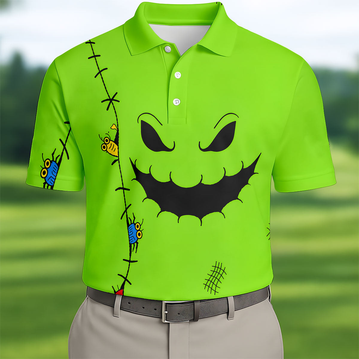 Halloween Monster Face Sleeveless Golf Polo Shirt, Mens Golf Polo, Golf Shirts For Men