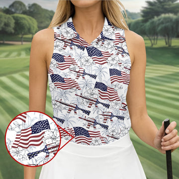 Hawaiian American Women's Golf Tops, 250th Anniversary Patriotic Golf Shirt, Ladies Golf Shirts