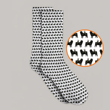 Black Pug Pattern Golf Socks, Funny Pug Golf Sock, Golf Gift For Golfer