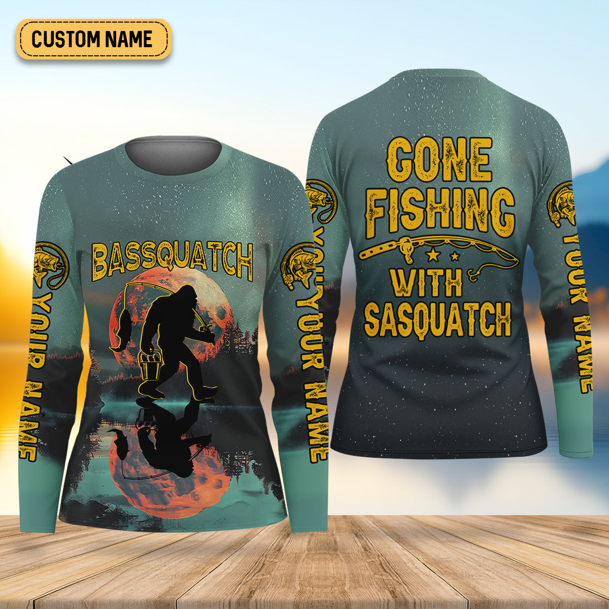 Gone Fishing With Sasquatch Bassquatch Fishing UPF Shirts, Fishing Shirt For Women, Female Fishing Shirts