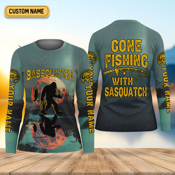 Gone Fishing With Sasquatch Bassquatch Fishing UPF Shirts, Fishing Shirt For Women, Female Fishing Shirts