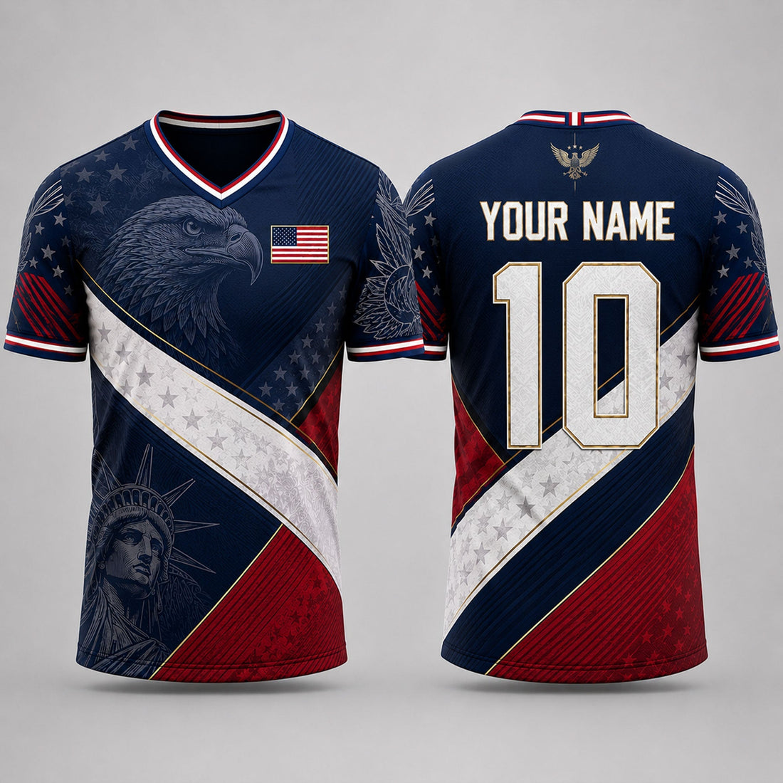 Patriotic American Flag Fooball Shirt, USA Football National Team V-Neck For Men, Football Gifts