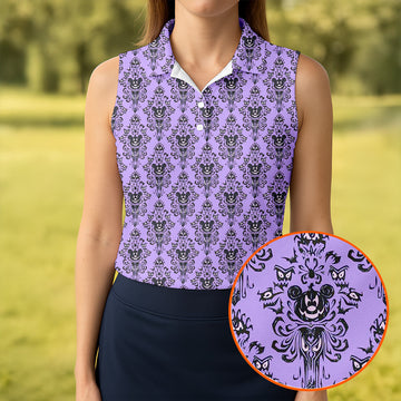 Purple Demon Face And Bat Halloween Polo Shirt, Golf Polo For Women, Ladies Golf Shirts