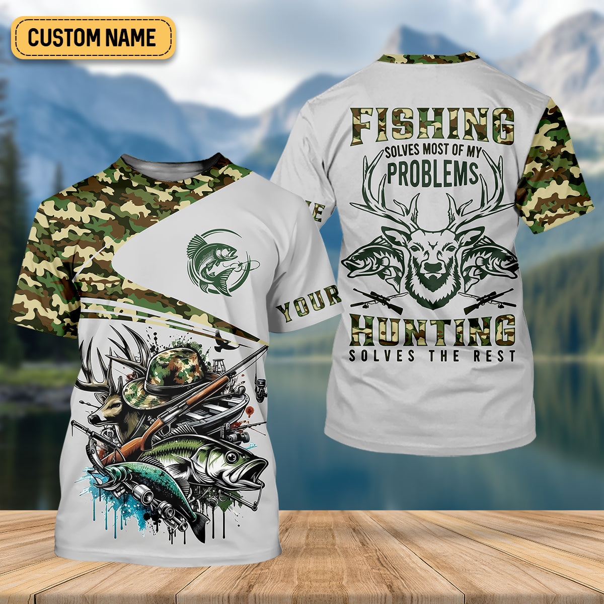 Fishing Solves Most Of My Problems Hunting Solves The Rest T-Shirt, Fisherman Outfit, Mens Casual Shirts