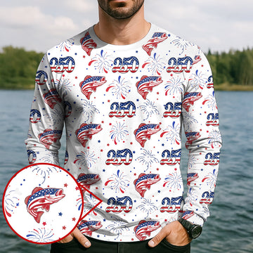Largemouth Bass Fishing Patriotic Fishing Shirt, Fishing UPF Shirts, 250th Anniversary Fishing Shirts For Men