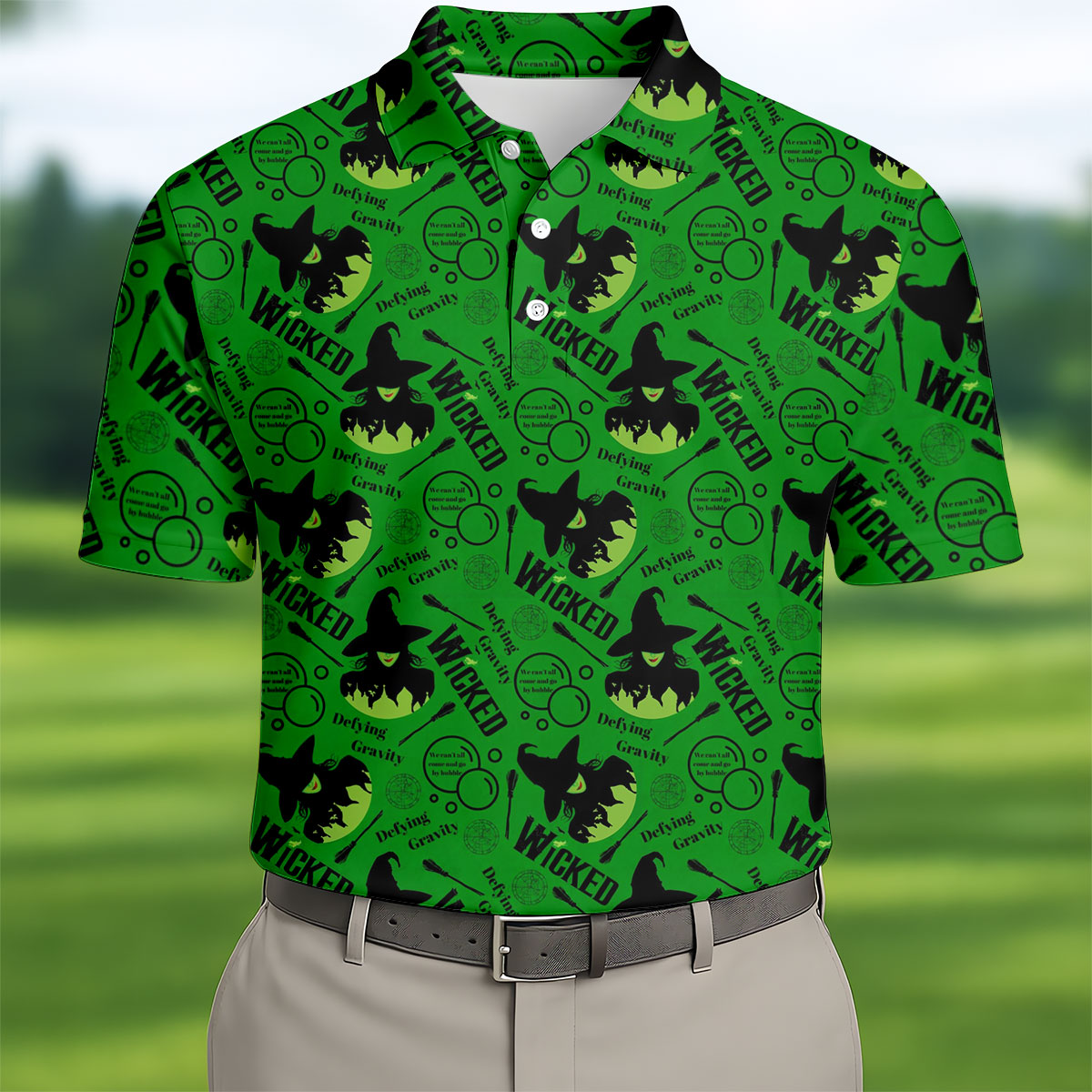 Green Witch Bubble Pattern Halloween Polo Shirt, Polo Shirts For Men, Men's Golf Shirt
