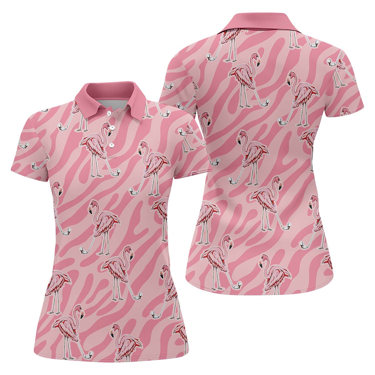 Pink Flamingo Women Golf Polo ShirtCustom Ladies Golf Shirt, Womens Golf Gifts