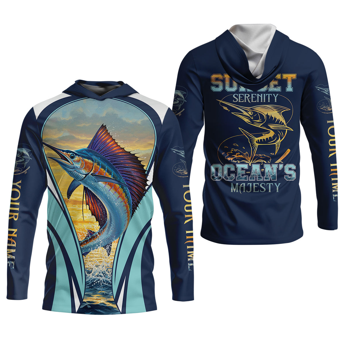 Marlin Fishing Shirts, Sunset Serenity, Ocean's Majesty, SPF Long Sleeve Shirts, Fishing Shirts For Men