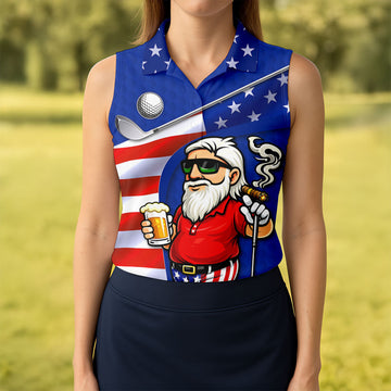 Golf And Beer Patriotic Man Golf Ball Pattern 4th Of July Navy Golf Shirt, 250th Anniversary Women's Golf Tops