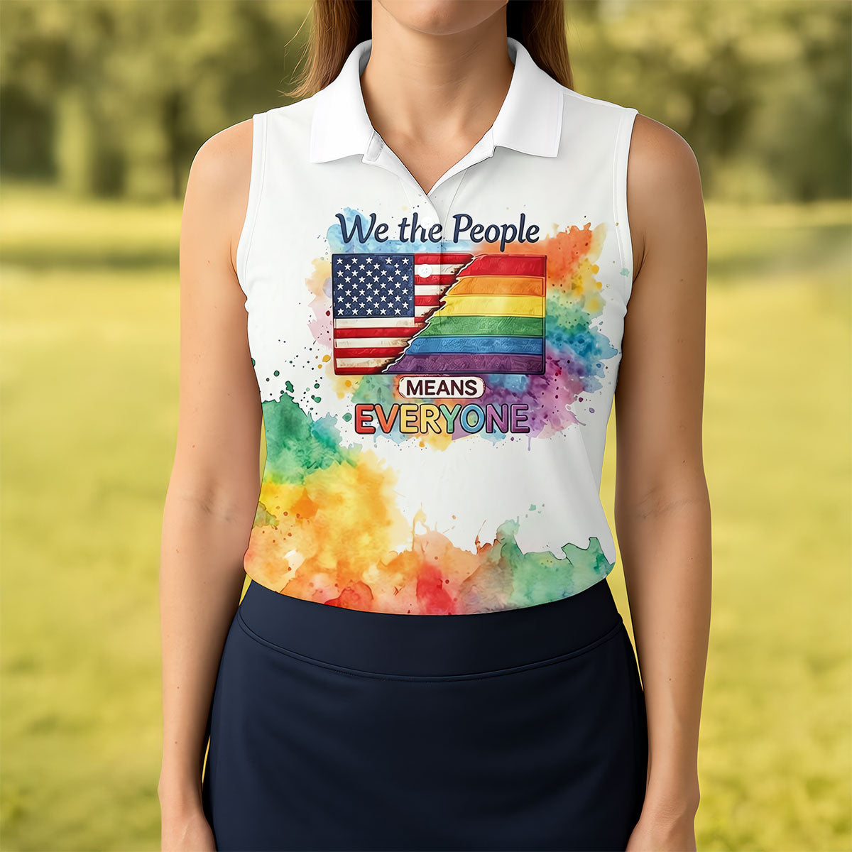 We The People Means Everyone Water Color Print Golf Shirt, LGBTQ Month Golf Shirt For Women