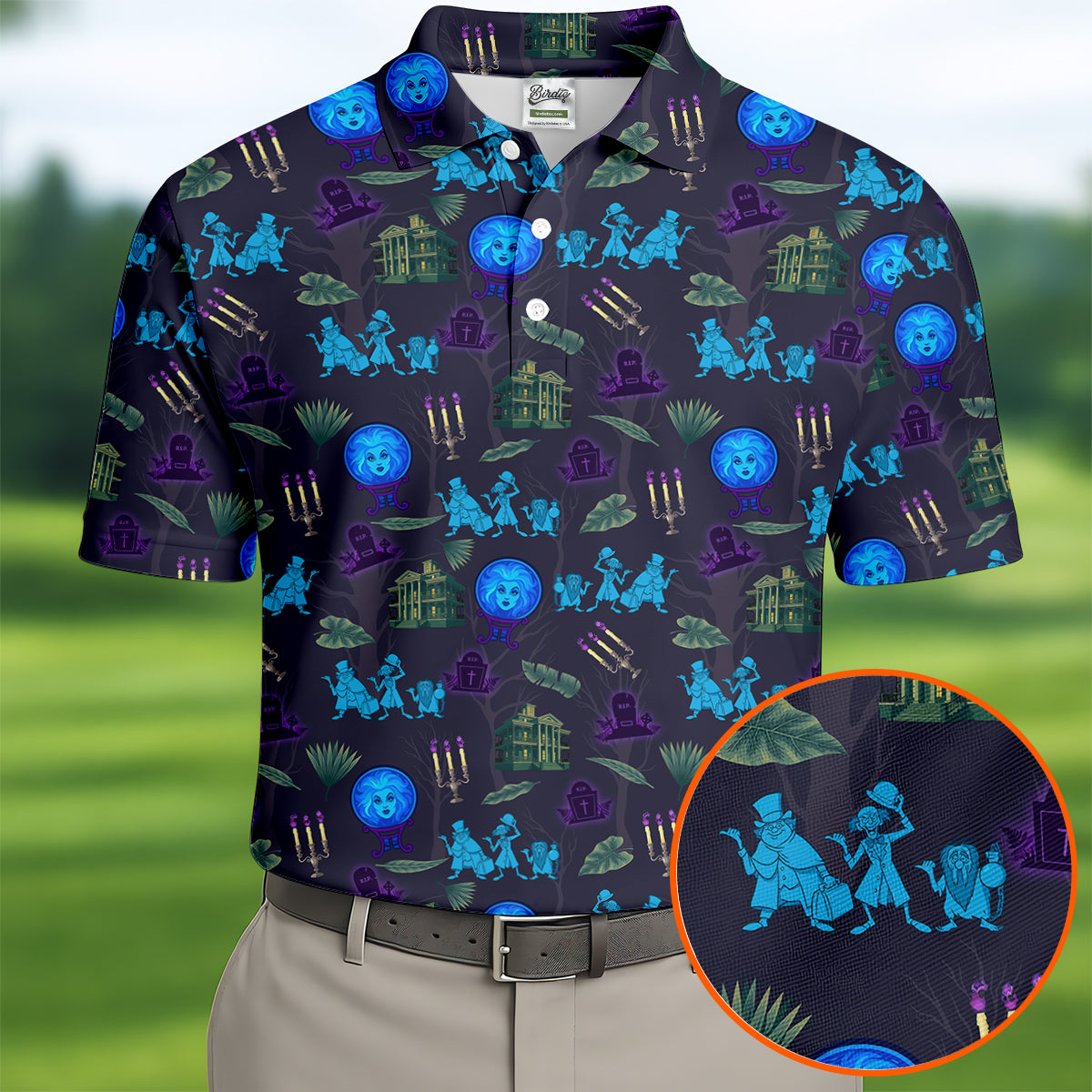 Crystal Ball Ghost Trio Halloween Polo Shirt, Golf Shirts For Men, Mens Golf Apparel