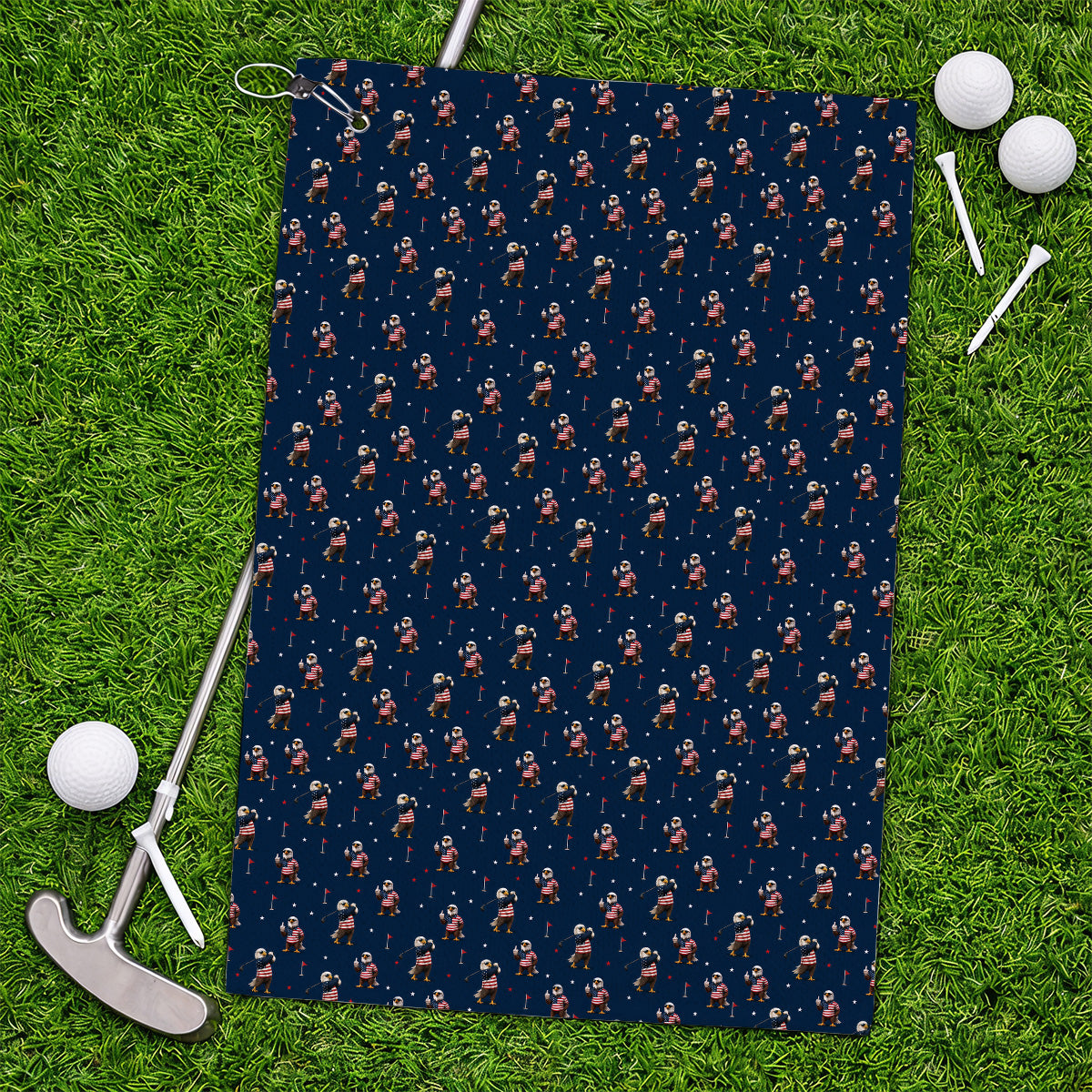 Patriotic Bald Eagle Golf Towels, American Flag Eagle Pattern Golf Towel, USA Golf Gift For Golfer