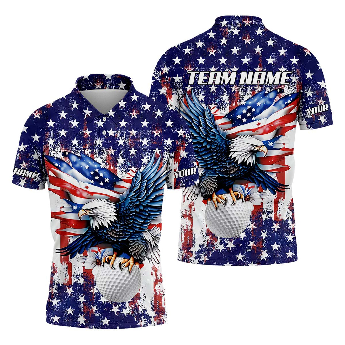 American Eagle And Star Custom Golf Polo ShirtGift For Golfers, Golf Gift Ideas, America 250 Anniversary Golf Shirt