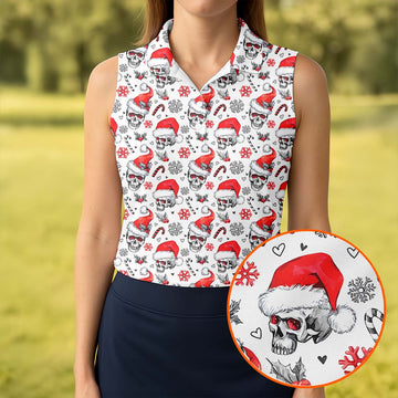 Skull Christmas Women's Golf Shirts, Funny Horror Ladies Golf Tops, Christmas Golf Shirt, Golfing Apparel