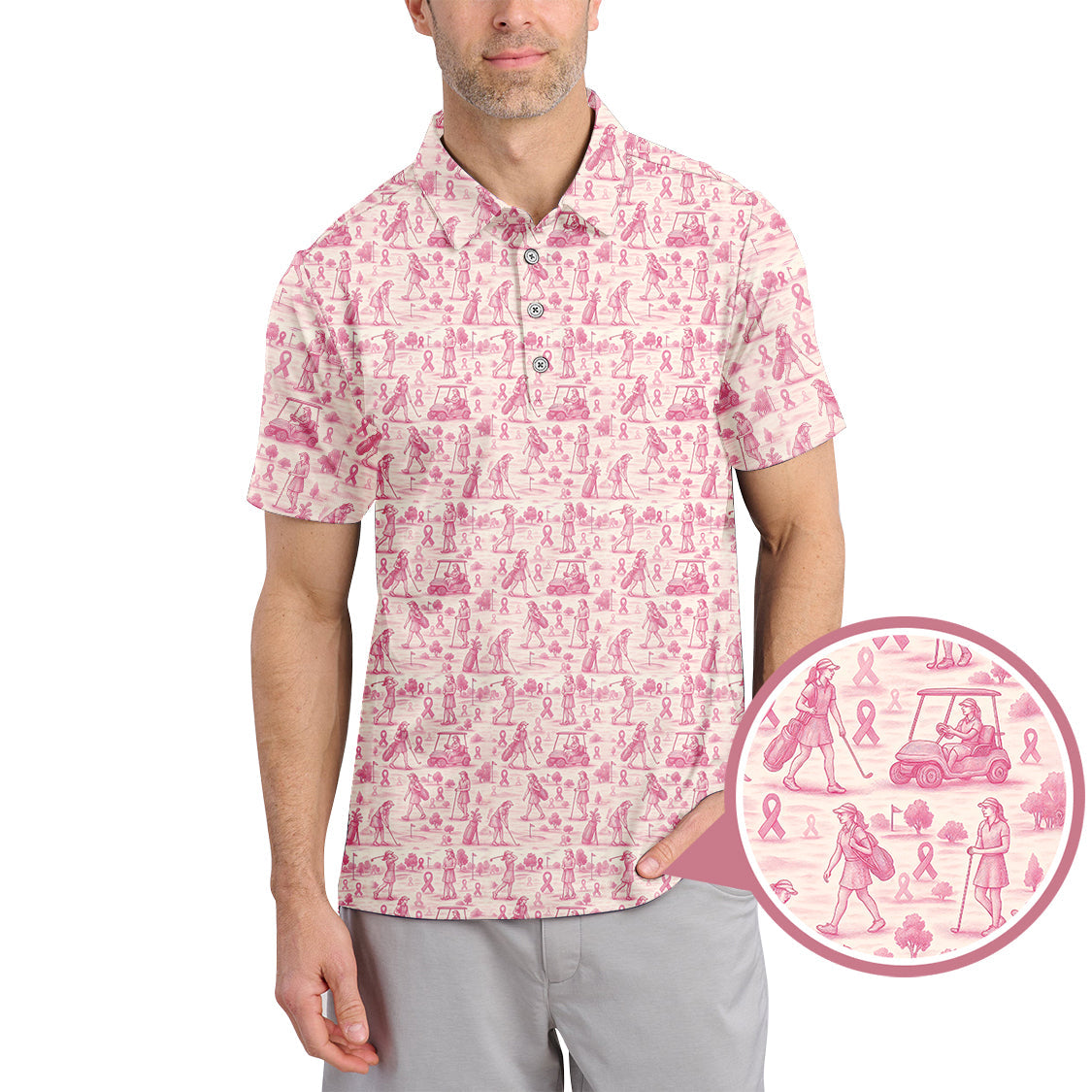 Breast Cancer Golf Shirt, Ladies Golf Shirts For Golfer, Pink Pattern Golf Shirt
