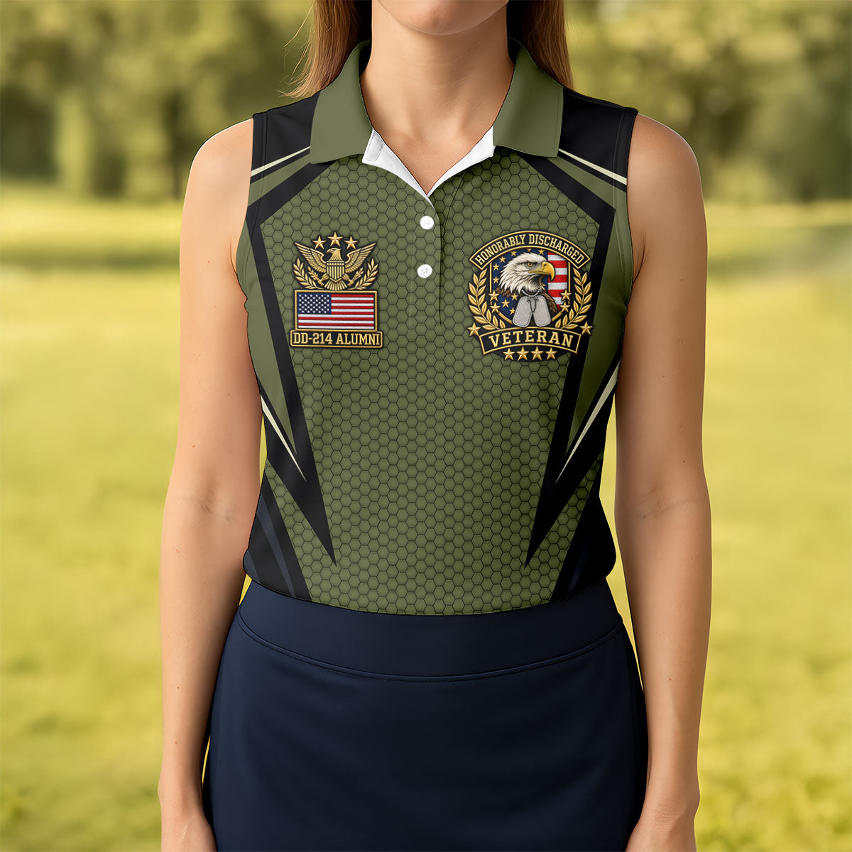 DD-214 Olive Hexagon Golf Polo Shirt, Golf Shirts For Women, Veterans Day Golf Shirt