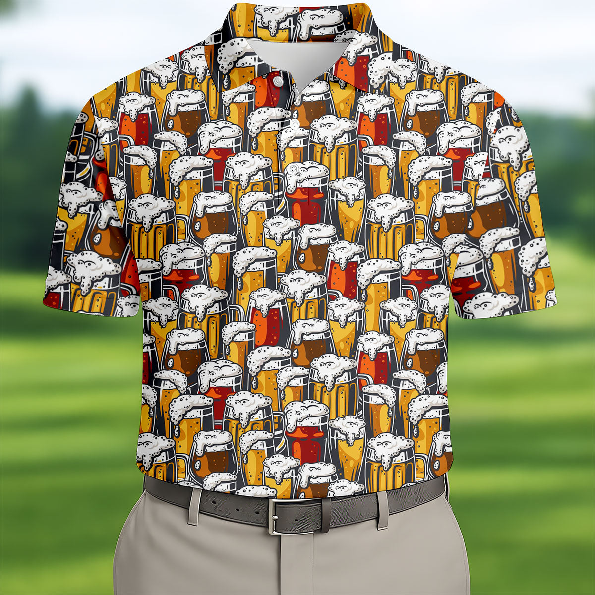 Oktoberfest Beer Glass Pattern Polo Shirt, Mens Golf Polo, Golf Polo Shirts For Men