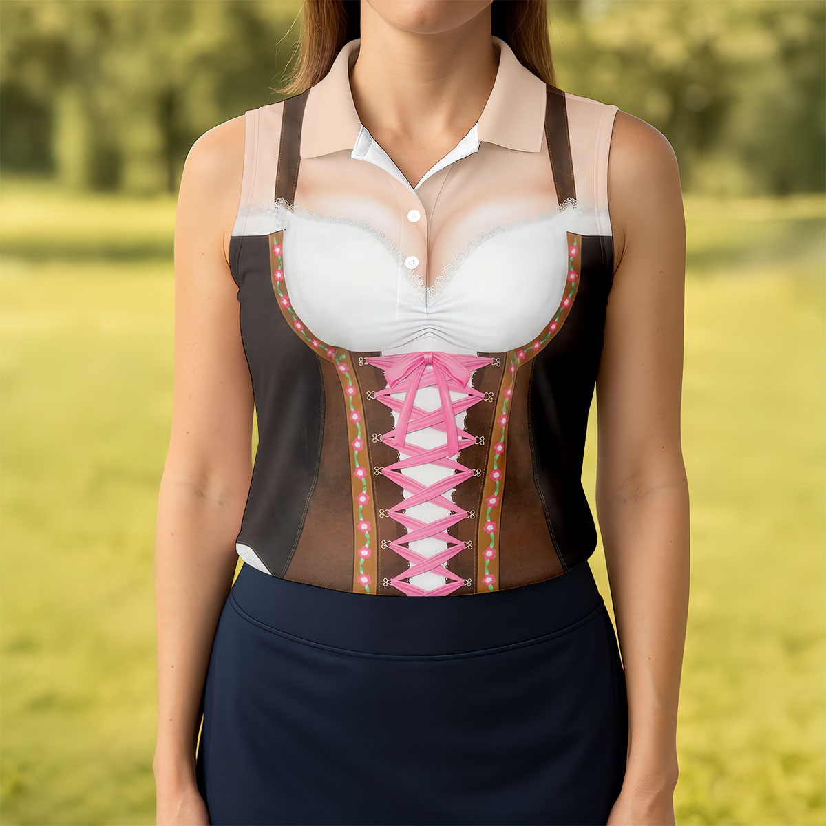 Funny Oktoberfest Dirndl Costume Polo Shirt, Womens Golf Apparel, Womens Golf Polo