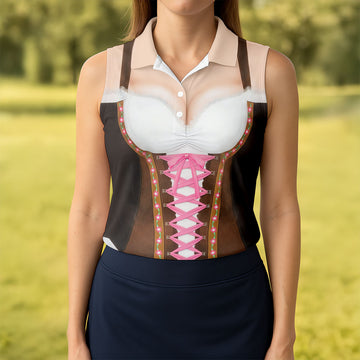 Funny Oktoberfest Dirndl Costume Polo Shirt, Womens Golf Apparel, Womens Golf Polo