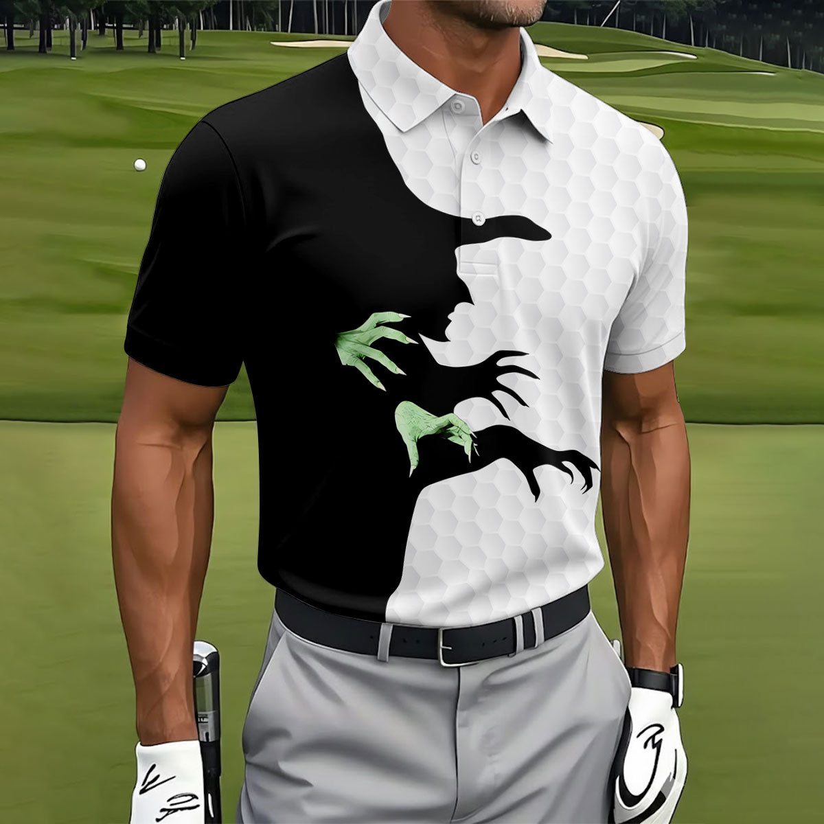 Halloween Wicked Witch Shadow Golf Shirt, Men's Golf Shirt, Hawaiian Golf Shirt