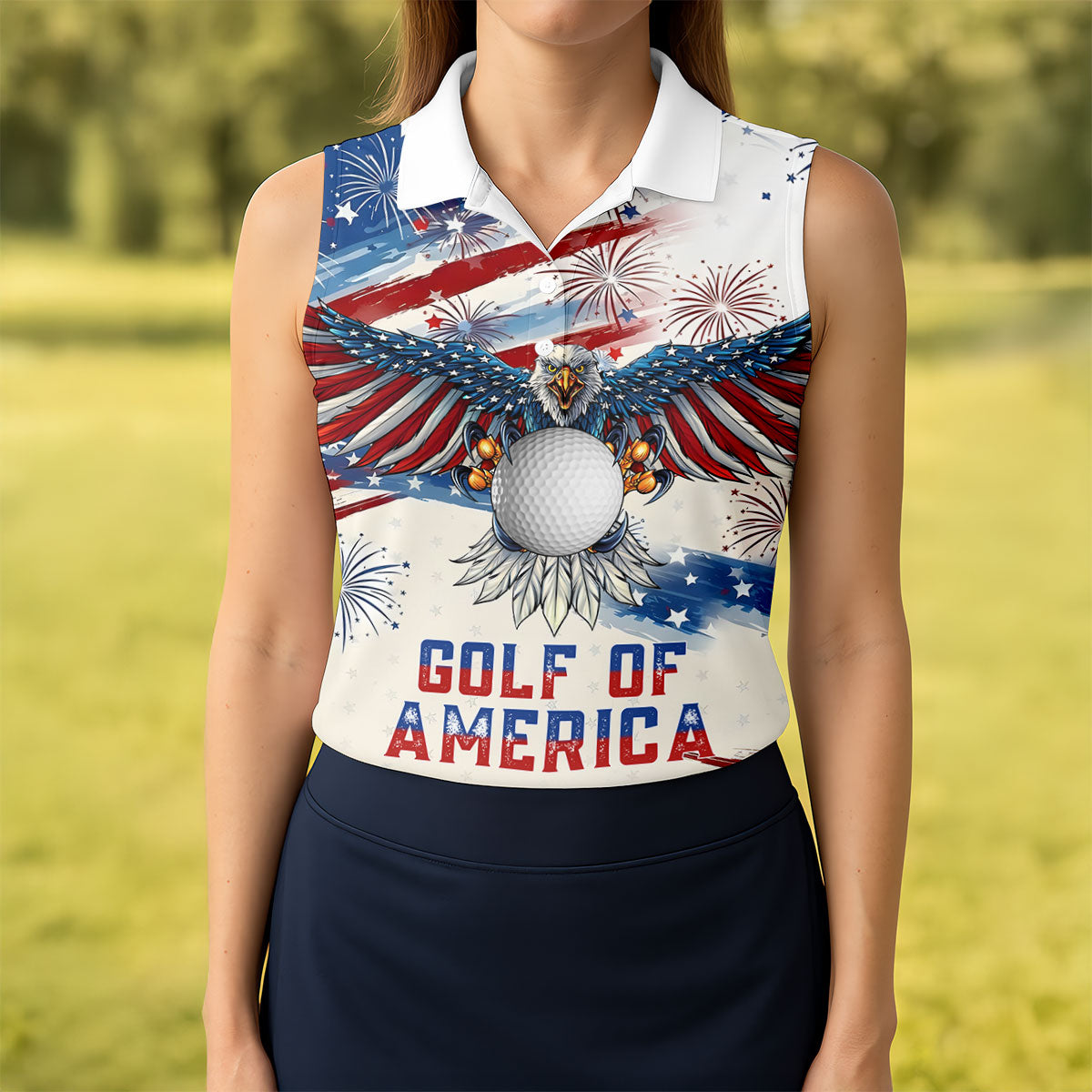 Golf Of America 250th Anniversary Red White Blue Brush Stripes Patriotic 4th Of July Golf Shirt For Women
