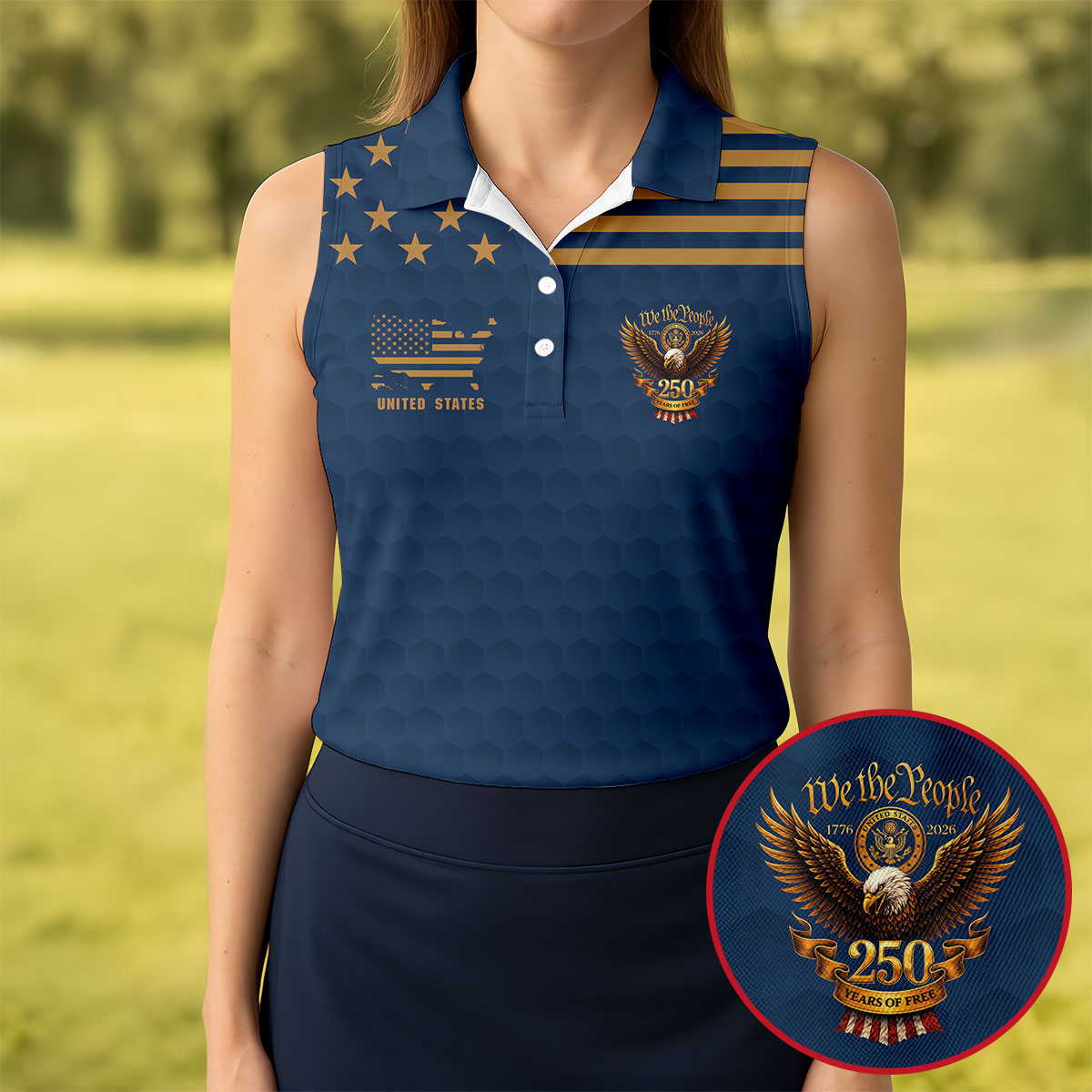 Navy Veteran We The People 250 Years Of Free 4th Of July Golf Shirt, Women's Golf Tops
