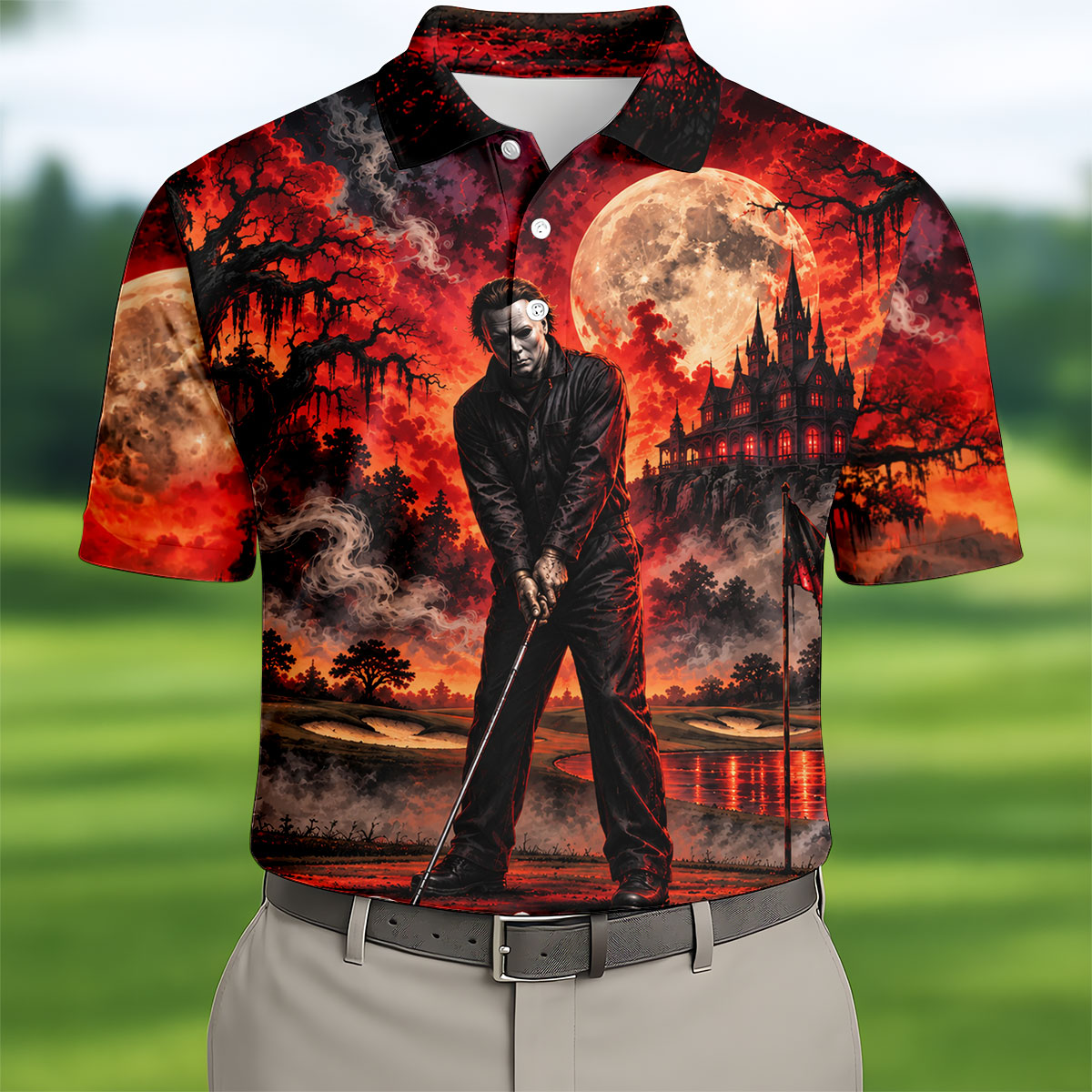 Can't Kill Bogeyman Horror Character Polo Shirt, Halloween Golf Shirt, Mens Golf Polo