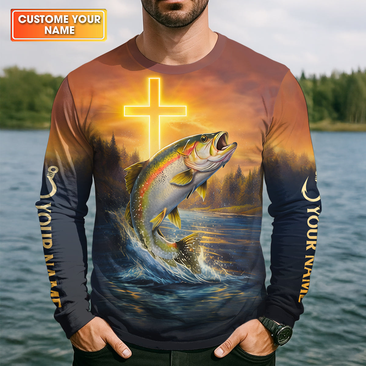 Jesus Is My Savior Fishing Is My Therapy Shirt, Custom Name Fishing Shirt, Fishing UPF Shirts, Funny Fishing Shirt